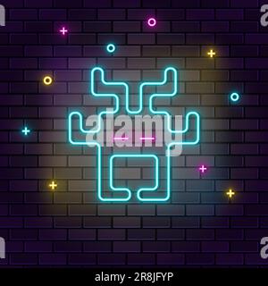 Aliens arcade retro neon a parete. Sfondo scuro muro icona neon muro Illustrazione Vettoriale