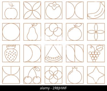 Motivo floreale alimentare geometrico. Pianta naturale biologica frutta forma eco agricoltura concetto. Set Vector Simple Illustrazione Vettoriale