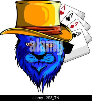 Ritratto di leone in cappello di bowler e assi di poker Illustrazione Vettoriale