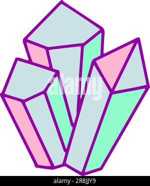 Kawaii cristallo. Illustrazione vettoriale colorata disegnata a mano. Illustrazione Vettoriale