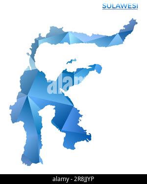 Mappa vettoriale poligonale Sulawesi. Isola geometrica vibrante in basso stile poli. Immagini straordinarie per le tue infografiche. Illustrazione Vettoriale