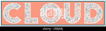 Testo FUMETTO riempito con parole chiave correlate di varie dimensioni. Cloud parola cloud. Potente illustrazione vettoriale. Illustrazione Vettoriale