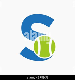 Logo tennis sul concetto lettera S. Modello vettoriale simbolo logo sportivo tennis Illustrazione Vettoriale