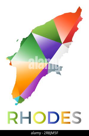 A forma di Rodi dai colori luminosi. Logo a isola multicolore in stile geometrico. Design moderno e alla moda. Illustrazione vettoriale trendy. Illustrazione Vettoriale