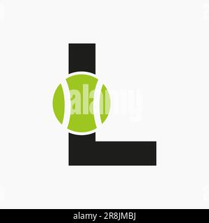 Logo tennis sul concetto lettera L. Modello vettoriale simbolo logo sportivo tennis Illustrazione Vettoriale