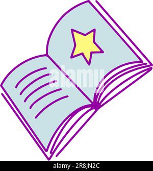 Apri il libro magico con STAR. Isolato su sfondo bianco. Icona del cartone animato. Illustrazione vettoriale. Logo Magic Reading. Pittogramma fiabesco. Potenza di Illustrazione Vettoriale