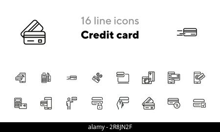 Set di icone della linea della carta di credito Illustrazione Vettoriale