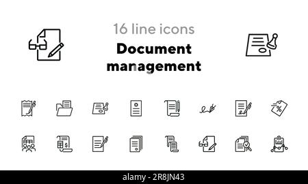 Set di icone della riga di gestione documenti Illustrazione Vettoriale