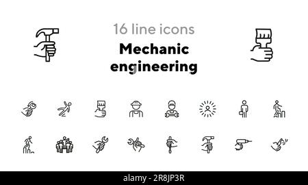Icone di ingegneria meccanica Illustrazione Vettoriale