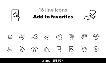 Aggiungi al set di icone della linea dei preferiti Illustrazione Vettoriale