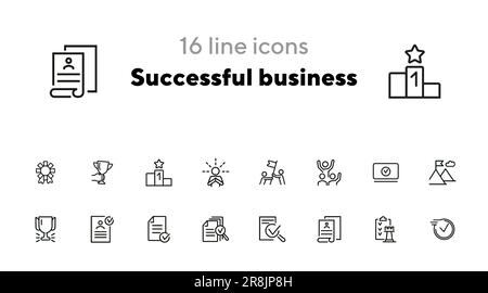 Set di icone della linea di business di successo Illustrazione Vettoriale