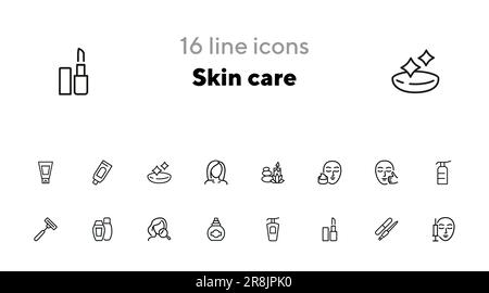 Set di icone della linea per la cura della pelle Illustrazione Vettoriale
