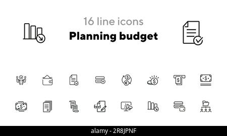 Set di icone per la riga di budget di pianificazione Illustrazione Vettoriale