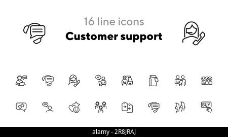 Set di icone della linea di assistenza clienti Illustrazione Vettoriale