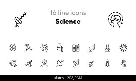 Set di icone della linea scientifica Illustrazione Vettoriale