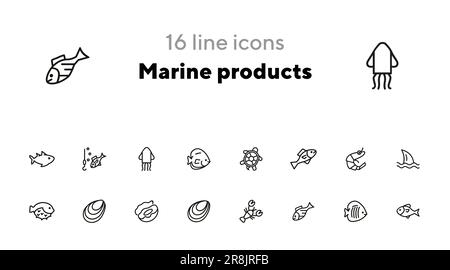 Set di icone prodotti marini Illustrazione Vettoriale