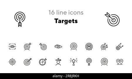 Set di icone della linea di destinazione Illustrazione Vettoriale