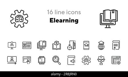 Set di icone della linea di eLearning Illustrazione Vettoriale