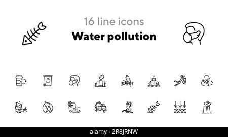 Icona inquinamento acqua impostata Illustrazione Vettoriale