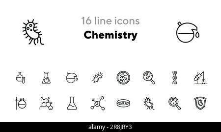 Set di icone della linea chimica Illustrazione Vettoriale