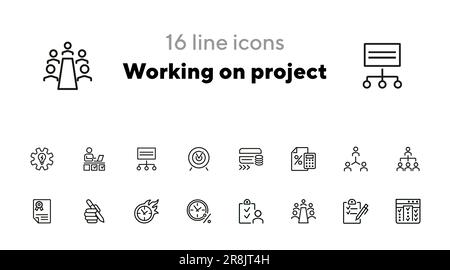 Lavorare sul set di icone della riga del progetto Illustrazione Vettoriale