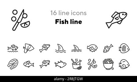 Icone della linea di pesce Illustrazione Vettoriale