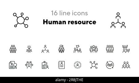 Set di icone della riga delle risorse umane Illustrazione Vettoriale
