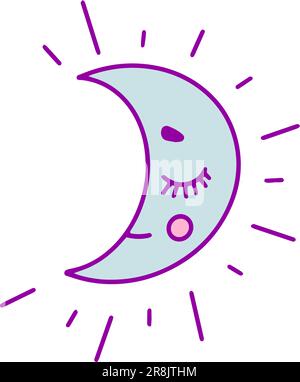 Addormentati con la luna. Illustrazione vettoriale del cartone animato disegnato a mano. Illustrazione Vettoriale
