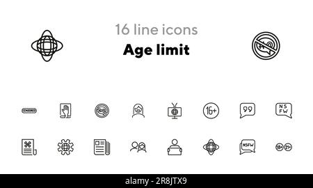 Set di icone della linea limite di età Illustrazione Vettoriale