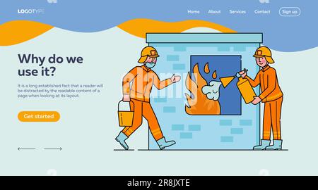 Vigili del fuoco che estinguono la fiamma attraverso la finestra Illustrazione Vettoriale