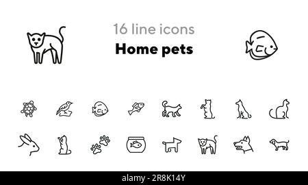 Set di icone linea animali domestici Illustrazione Vettoriale