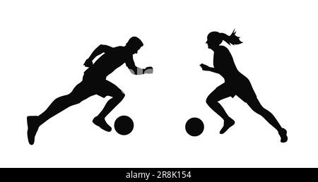 Silhouette giocatore di calcio, uomo con palla Illustrazione Vettoriale