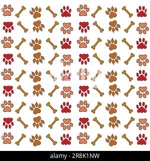 Sfondo con zampa del cane stampa e osso Illustrazione Vettoriale