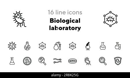 Set di icone linea laboratorio biologico Illustrazione Vettoriale
