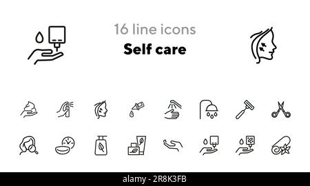 Set di icone della linea di auto-cura Illustrazione Vettoriale