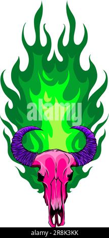 illustrazione vettoriale del cranio del bue con fiamme Illustrazione Vettoriale