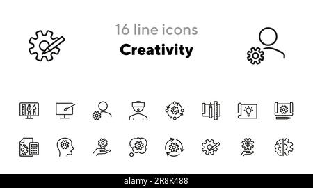 Set di icone linea creatività Illustrazione Vettoriale
