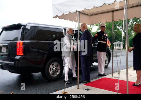 Washington, Stato di Vereinigte. 21st giugno, 2023. Il Presidente degli Stati Uniti Joe Biden e la prima signora Dr. Jill Biden accolgono il primo Ministro Narendra modi dell'India per una cena alla Casa Bianca a Washington, DC il 21 giugno 2023. Credito: Yuri Gripas/Pool tramite CNP/dpa/Alamy Live News Foto Stock