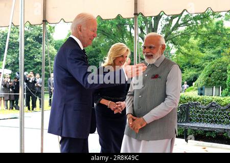 Washington, Stato di Vereinigte. 21st giugno, 2023. Il Presidente degli Stati Uniti Joe Biden e la prima signora Dr. Jill Biden accolgono il primo Ministro Narendra modi dell'India per una cena alla Casa Bianca a Washington, DC il 21 giugno 2023. Credito: Yuri Gripas/Pool tramite CNP/dpa/Alamy Live News Foto Stock