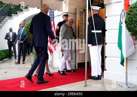 Washington, Stato di Vereinigte. 21st giugno, 2023. Il Presidente degli Stati Uniti Joe Biden e la prima signora Dr. Jill Biden accolgono il primo Ministro Narendra modi dell'India per una cena alla Casa Bianca a Washington, DC il 21 giugno 2023. Credito: Yuri Gripas/Pool tramite CNP/dpa/Alamy Live News Foto Stock