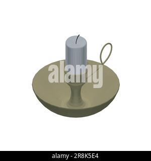 Candela poligonale e supporto. Poligonale del candelabro su sfondo bianco. Candela accesa in vecchio stile, candelabro su icona piatto supporto. 3D. Illustrazione Vettoriale