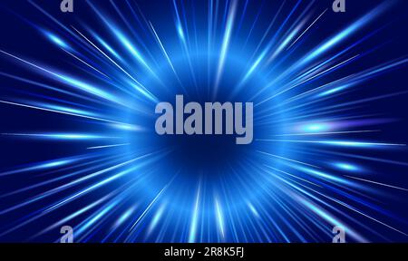 Linee blu e raggi di forte energia. Sfondo vettoriale sorgente di radiazione ad energia super in stile manga e anime. Illustrazione Vettoriale