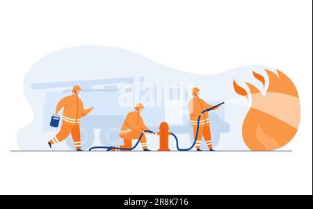 Coraggiosi vigili del fuoco che combattono con la fiamma Illustrazione Vettoriale