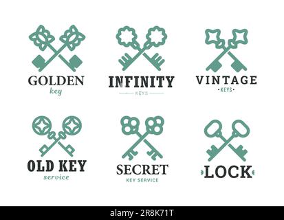 Set icone chiave piatto decorato vintage Illustrazione Vettoriale