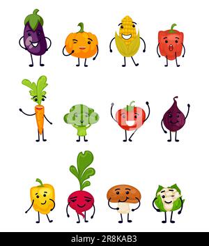 Cartoni animati, elementi di raccolta dei personaggi del cibo naturale Illustrazione Vettoriale