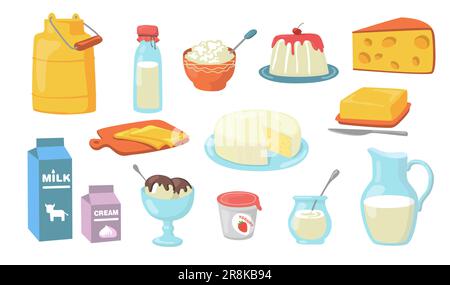 Set di icone piatte per prodotti lattiero-caseari Illustrazione Vettoriale