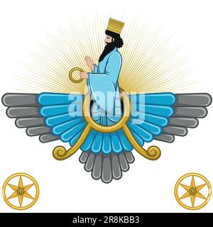 Disegno vettoriale del simbolo di Faravahar, lato simbolo dello Zoroastrismo dove mostra Ahura Mazda Illustrazione Vettoriale