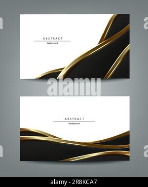 Set di modelli astratti orizzontali. Elegante sfondo nero con linee verticali dorate. Scheda di invito o volantino. Illustrazione Vettoriale
