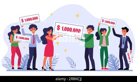 I vincitori della lotteria che tengono l'assegno per un milione dollari Illustrazione Vettoriale