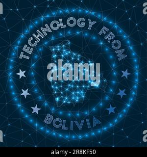 Tecnologia dalla Bolivia. Distintivo geometrico futuristico del paese. Concetto tecnologico. Logo rotondo Bolivia. Illustrazione vettoriale. Illustrazione Vettoriale